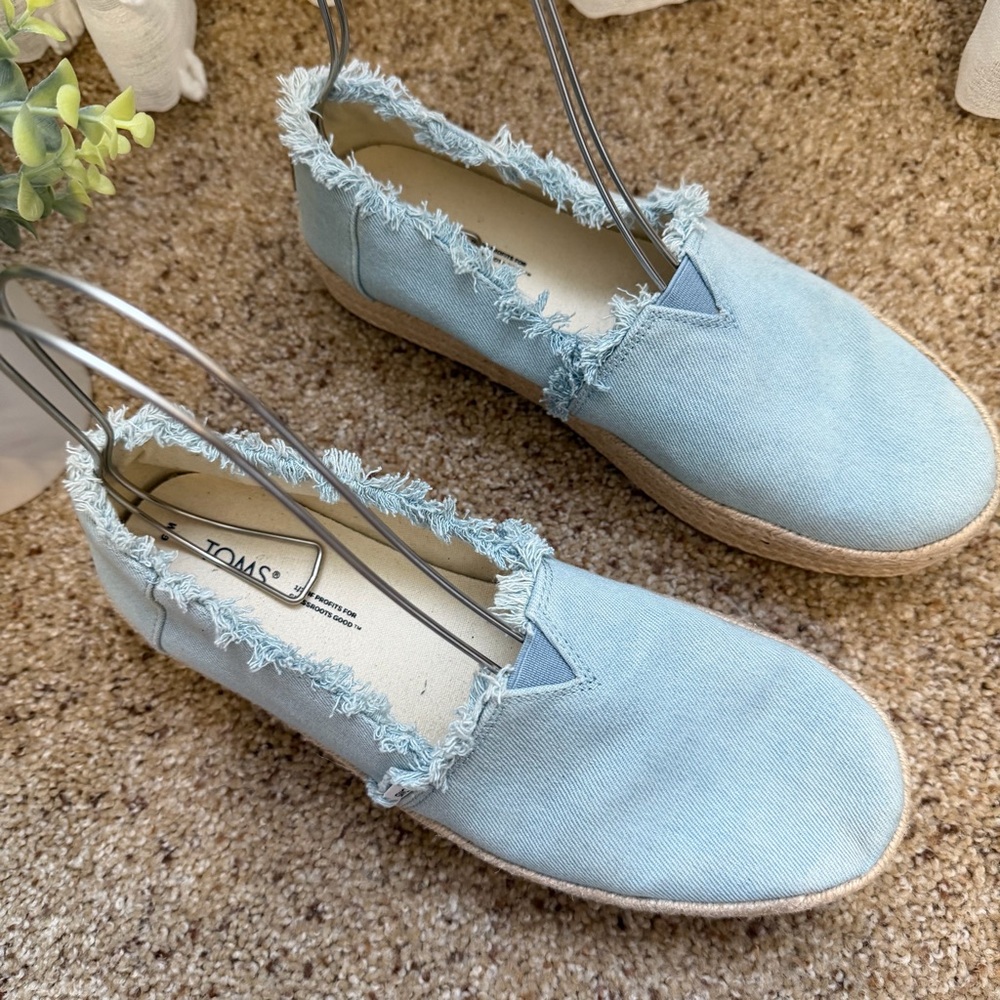 Toms Valencia Light Blue Boho Espadrille Slip-On Shoes - Picture 3 of 9